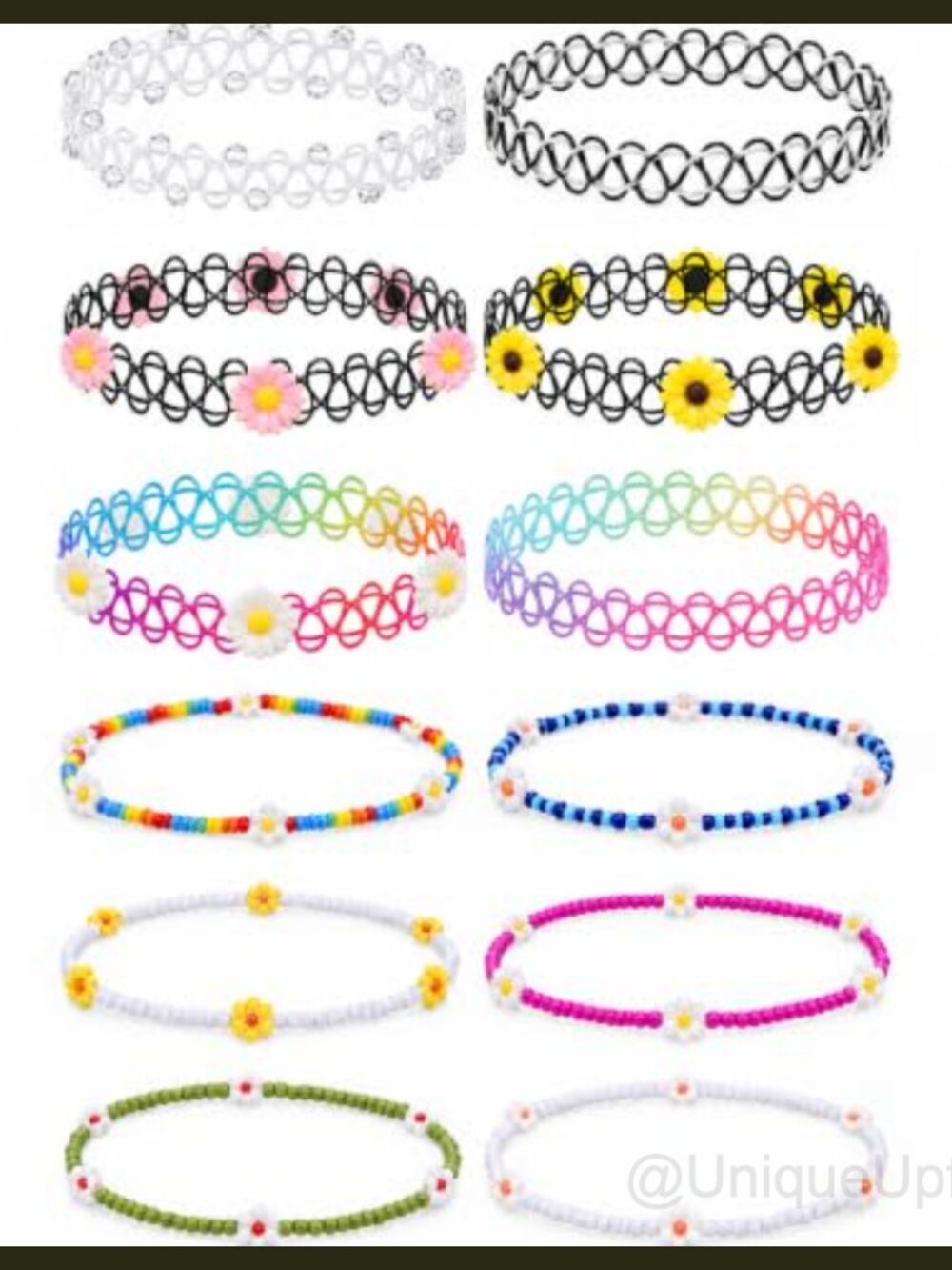 12PC Stretchy Tattoo Choker Necklace Set Slip-On Elastic Y2K Party Jewelry
